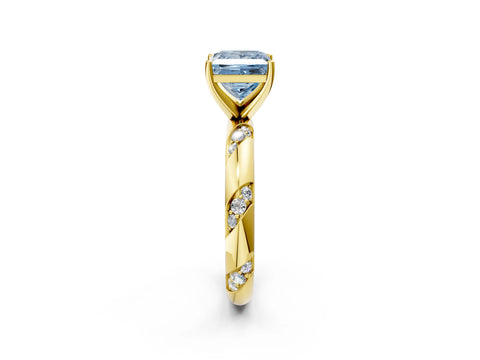 Yellow gold Fancy Blue Princess Cut Solitaire Diamond Engagement Ring with Twisted Pave Band and Four-Prong Setting_5