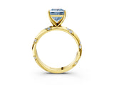 Yellow gold Fancy Blue Princess Cut Solitaire Diamond Engagement Ring with Twisted Pave Band and Four-Prong Setting_6