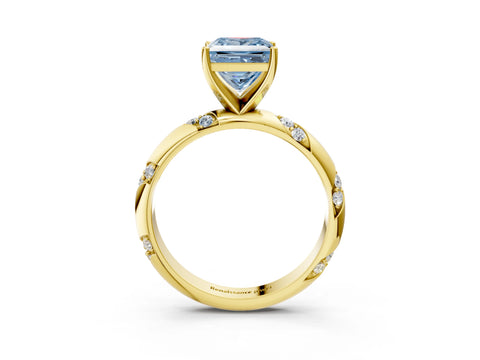 Yellow gold Fancy Blue Princess Cut Solitaire Diamond Engagement Ring with Twisted Pave Band and Four-Prong Setting_6