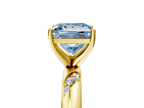 Yellow gold Fancy Blue Princess Cut Solitaire Diamond Engagement Ring with Twisted Pave Band and Four-Prong Setting_8