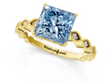 Yellow gold Fancy Blue Princess Cut Solitaire Diamond Ring with Infinity Twist Band and Four-Prong Setting_1