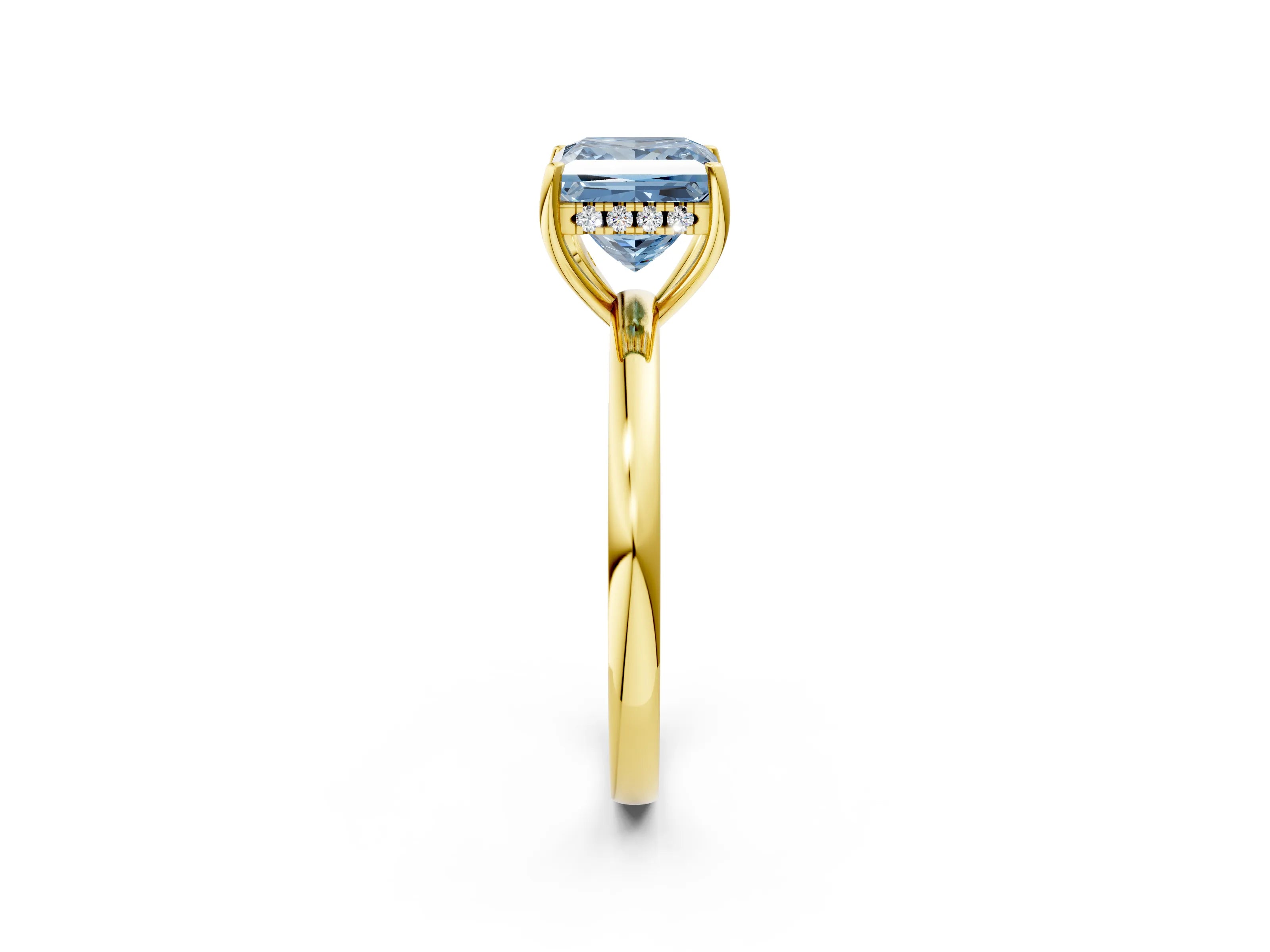 Yellow gold Fancy Blue Princess Cut Solitaire Diamond Ring with Prong Setting and Plain Band_2
