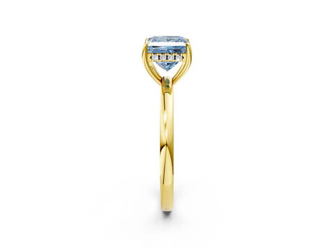 Yellow gold Fancy Blue Princess Cut Solitaire Diamond Ring with Prong Setting and Plain Band_2