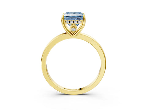 Yellow gold Fancy Blue Princess Cut Solitaire Diamond Ring with Prong Setting and Plain Band_3