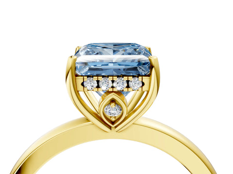 Yellow gold Fancy Blue Princess Cut Solitaire Diamond Ring with Prong Setting and Plain Band_4