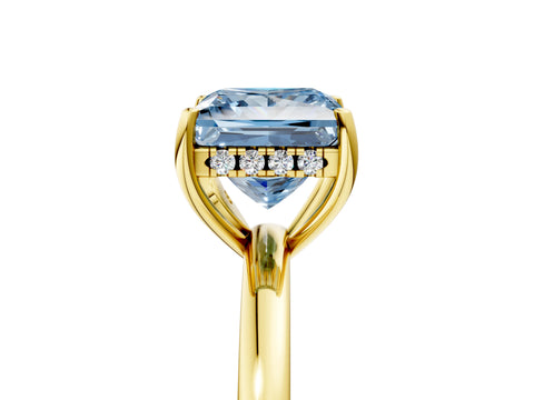 Yellow gold Fancy Blue Princess Cut Solitaire Diamond Ring with Prong Setting and Plain Band_5