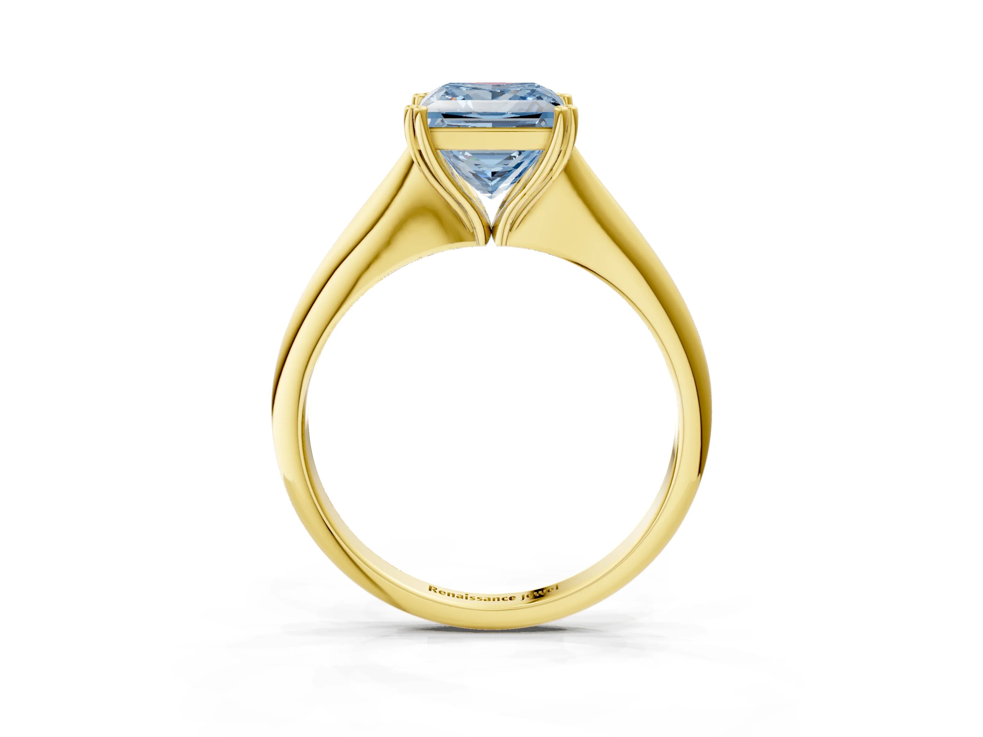 Yellow gold Fancy Blue Princess Cut Solitaire Diamond Ring with Six-Prong Setting and Classic Band_3