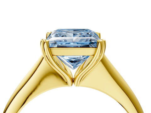 Yellow gold Fancy Blue Princess Cut Solitaire Diamond Ring with Six-Prong Setting and Classic Band_4
