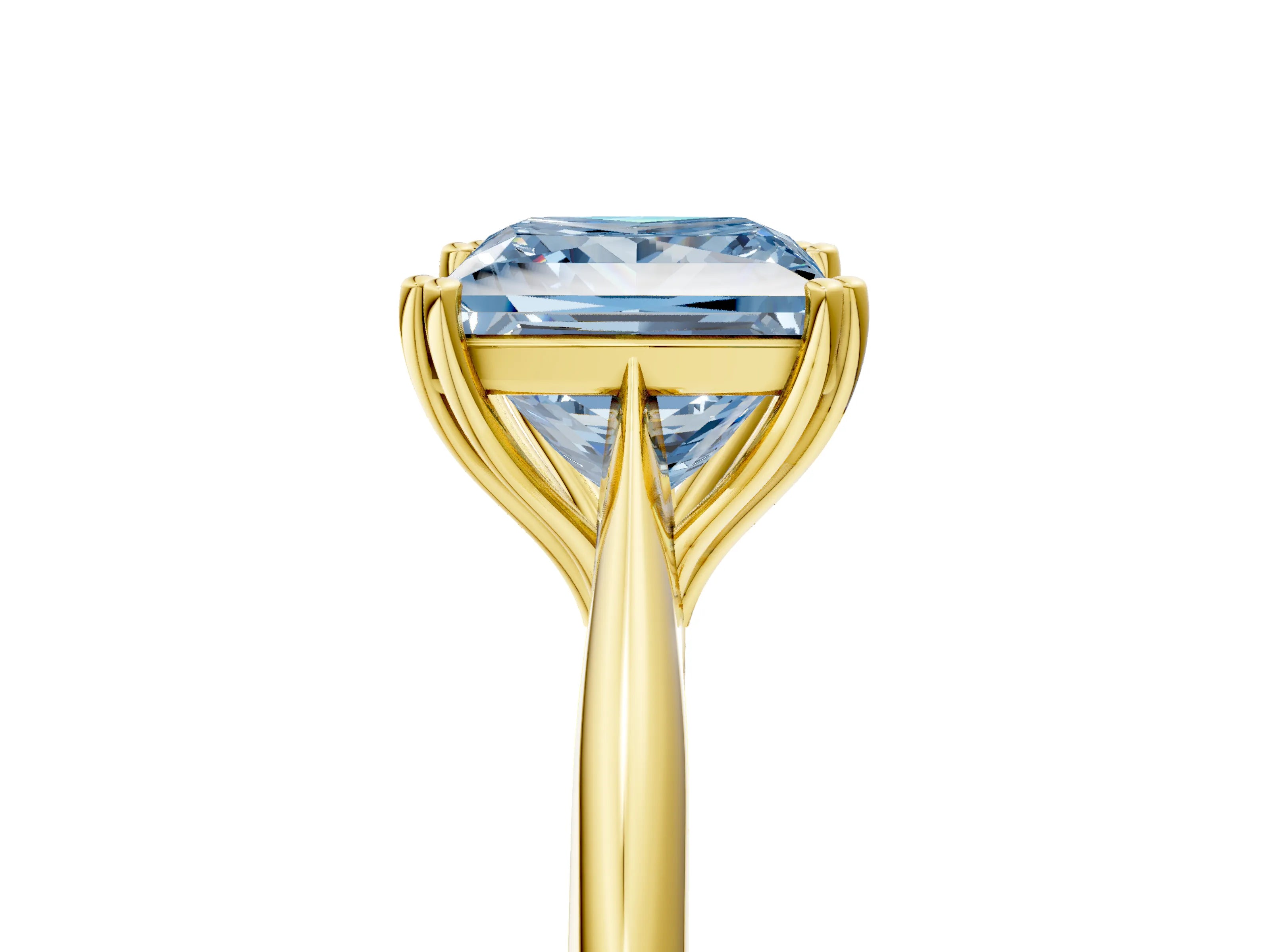 Yellow gold Fancy Blue Princess Cut Solitaire Diamond Ring with Six-Prong Setting and Classic Band_5