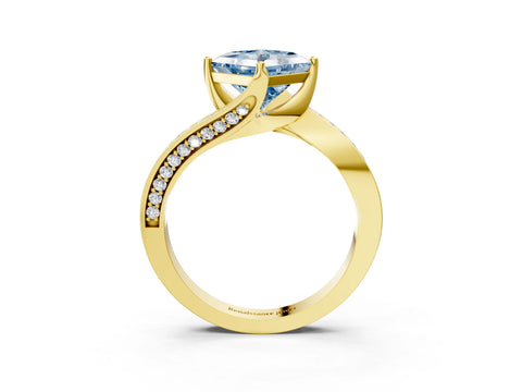 Yellow gold Fancy Blue Princess Cut Solitaire Diamond Twist Band with Pavé Setting and Four-Prong Setting_3