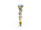 Yellow gold Fancy Blue Princess  Cut Solitaire Diamond Twisted Band with Pave Setting_61