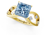 Yellow gold Fancy Blue Princess  Cut Solitaire Diamond with Side Stones on Criss-Cross Band and Four-Prong Setting_4