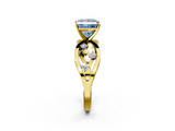 Yellow gold Fancy Blue Princess  Cut Solitaire Diamond with Side Stones on Criss-Cross Band and Four-Prong Setting_5