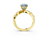 Yellow gold Fancy Blue Princess  Cut Solitaire Diamond with Side Stones on Criss-Cross Band and Four-Prong Setting_6