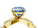 Yellow gold Fancy Blue Princess  Cut Solitaire Diamond with Side Stones on Criss-Cross Band and Four-Prong Setting_7