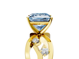 Yellow gold Fancy Blue Princess  Cut Solitaire Diamond with Side Stones on Criss-Cross Band and Four-Prong Setting_8