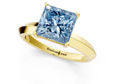 Yellow gold Fancy Blue Princess  Cut Solitaire Engagement Ring with Flat Band and Four-Prong Setting 2