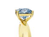 Yellow gold Fancy Blue Princess  Cut Solitaire Engagement Ring with Flat Band and Four-Prong Setting