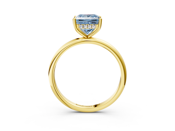 Yellow gold Fancy Blue Princess  Cut Solitaire Engagement Ring with Four-Prong Setting and Classic Band