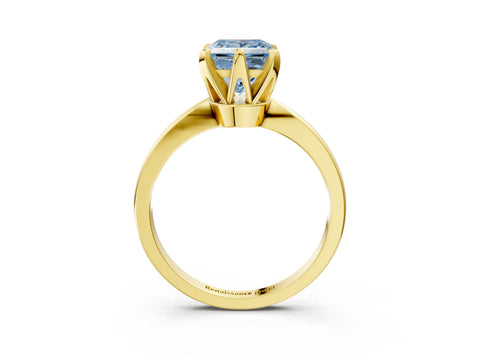 Yellow gold Fancy Blue Princess Cut Solitaire Engagement Ring with Six-Prong Setting and Tapered Band_3