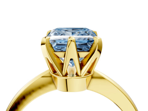Yellow gold Fancy Blue Princess Cut Solitaire Engagement Ring with Six-Prong Setting and Tapered Band_4
