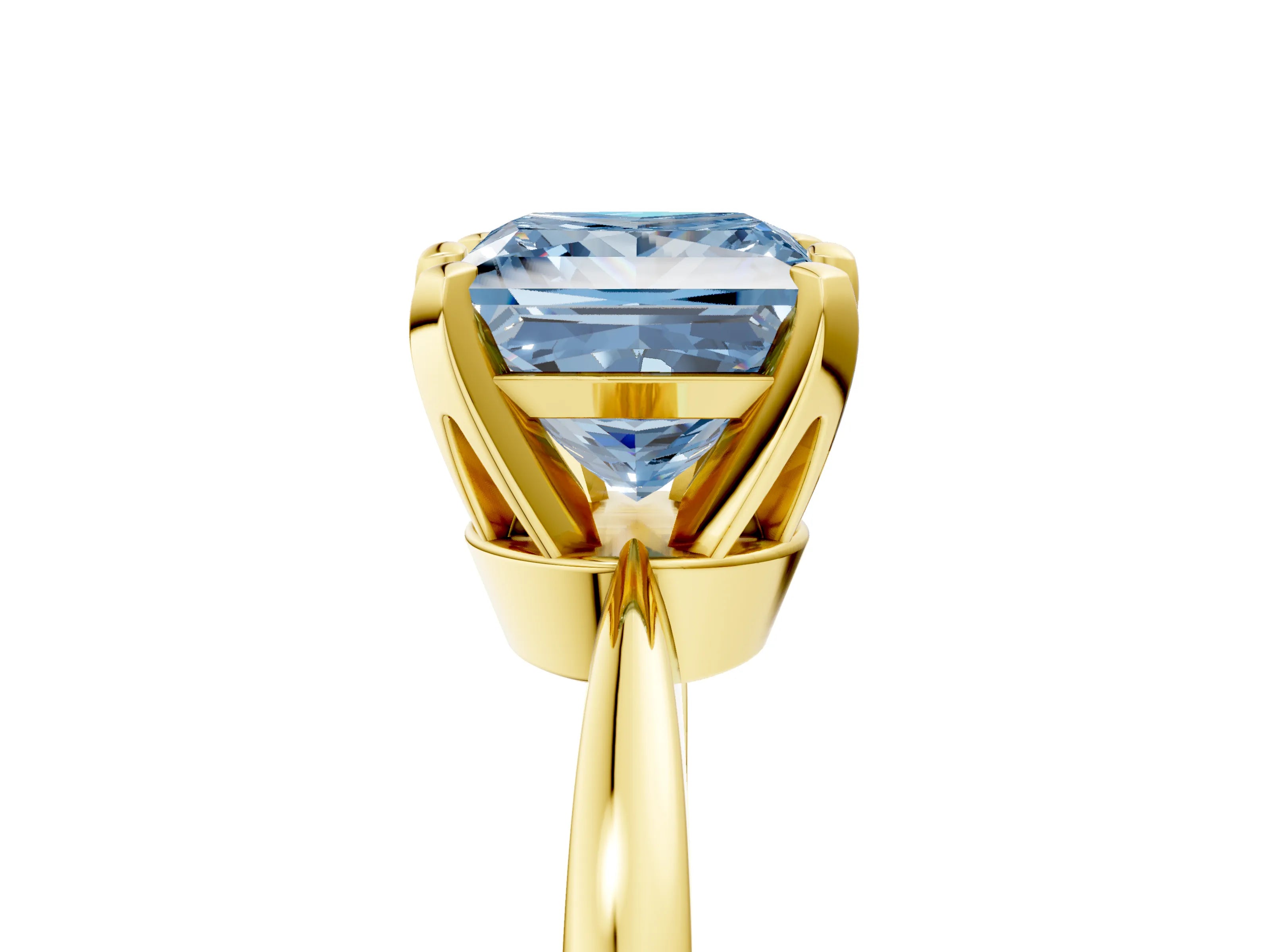 Yellow gold Fancy Blue Princess Cut Solitaire Engagement Ring with Six-Prong Setting and Tapered Band_5