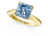 Yellow gold Fancy Blue Princess  Cut Solitaire Engagement Ring with Tapered Band and Four-Prong Setting 2