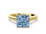 Yellow gold Fancy Blue Princess Cut Solitaire Engagement Ring with Tapered Band and Four-Prong Setting_3
