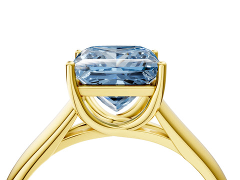 Yellow gold Fancy Blue Princess Cut Solitaire Engagement Ring with Tapered Band and Four-Prong Setting_7