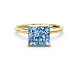 Yellow gold Fancy Blue Princess  Cut Solitaire Engagement Ring with Thin Band and Four-Prong Setting_3