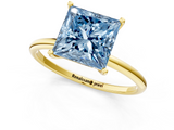 Yellow gold Fancy Blue Princess  Cut Solitaire Engagement Ring with Thin Band and Four-Prong Setting_4