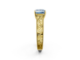 Yellow gold Fancy Blue Princess  Cut Solitaire Engraved Band with Four-Prong Setting_78
