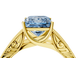 Yellow gold Fancy Blue Princess  Cut Solitaire Engraved Band with Four-Prong Setting_80