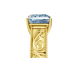 Yellow gold Fancy Blue Princess  Cut Solitaire Engraved Band with Four-Prong Setting_81