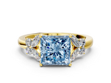 Yellow gold Fancy Blue Princess  Cut Solitaire Floral Diamond Ring with Four-Prong Setting_37