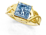 Yellow gold Fancy Blue Princess Cut Solitaire Intertwined Band Prong Setting Ring_1