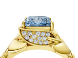 Yellow gold Fancy Blue Princess Cut Solitaire Leaf-Inspired Engagement Ring with Prong Setting_16