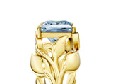 Yellow gold Fancy Blue Princess Cut Solitaire Leaf-Inspired Engagement Ring with Prong Setting_17
