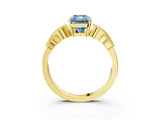 Yellow gold Fancy Blue Princess Cut Solitaire Milgrain Leaf Band with Prong Setting_3