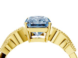 Yellow gold Fancy Blue Princess Cut Solitaire Milgrain Leaf Band with Prong Setting_4