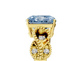Yellow gold Fancy Blue Princess Cut Solitaire Milgrain Leaf Band with Prong Setting_5