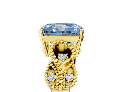 Yellow gold Fancy Blue Princess Cut Solitaire Milgrain Leaf Band with Prong Setting_5