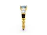 Yellow gold Fancy Blue Princess Cut Solitaire Princess Side Stone Engraved Band Prong Setting Ring_2