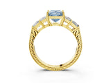 Yellow gold Fancy Blue Princess Cut Solitaire Princess Side Stone Engraved Band Prong Setting Ring_3
