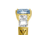 Yellow gold Fancy Blue Princess Cut Solitaire Princess Side Stone Engraved Band Prong Setting Ring_5