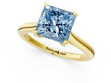 Yellow gold Fancy Blue Princess  Cut Solitaire Ring with Cathedral Band and Four-Prong Setting_39