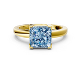 Yellow gold Fancy Blue Princess  Cut Solitaire Ring with Four-Prong Setting and Classic Band_28