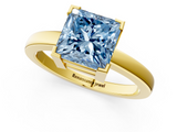Yellow gold Fancy Blue Princess  Cut Solitaire Ring with Four-Prong Setting and Classic Band_29