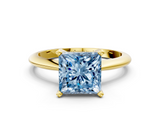 Yellow gold Fancy Blue Princess  Cut Solitaire Ring with Four-Prong Setting on a Classic Band_28