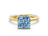 Yellow gold Fancy Blue Princess  Cut Solitaire Ring with Thin Band and Four-Prong Setting_11